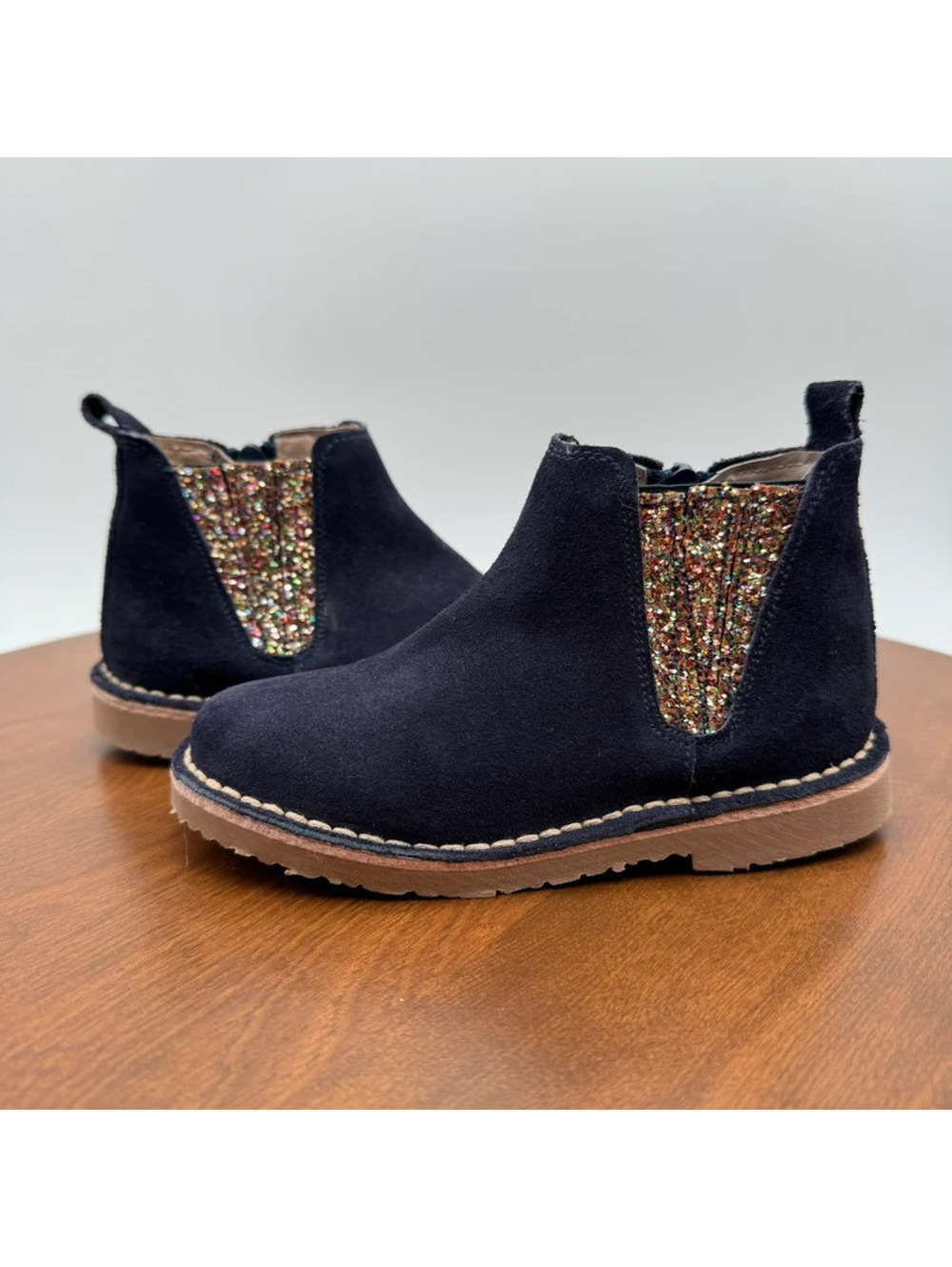 ChildrenChic Size 27 EU / 10 US Navy Suede Glitter Chelsea Boots
